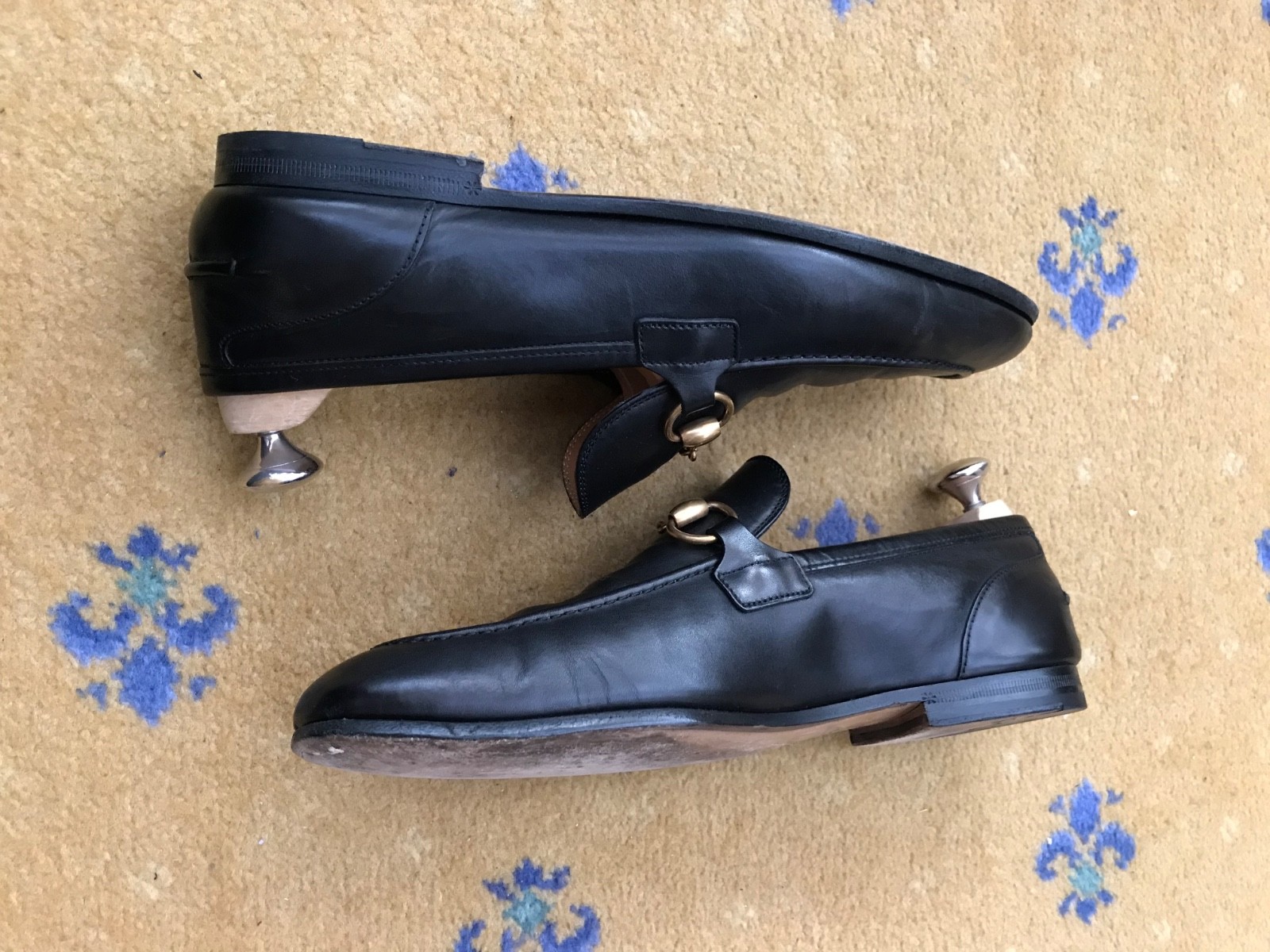 Gucci Loafers Leather Shoes Jordaan Black Gold Horsebit Mens US 6.5 UK 5.5 39.5 thumbnail 13