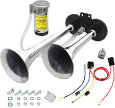12V 150Db Air Horn, Chrome Zinc Dual Trumpet Air Horn with Compressor for Any 12