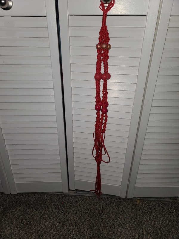 RED CORD HANDCRAFTED, ELEGANT, WELL MADE MACRAME PLANT HANGER WITH BEADS  - 33IN