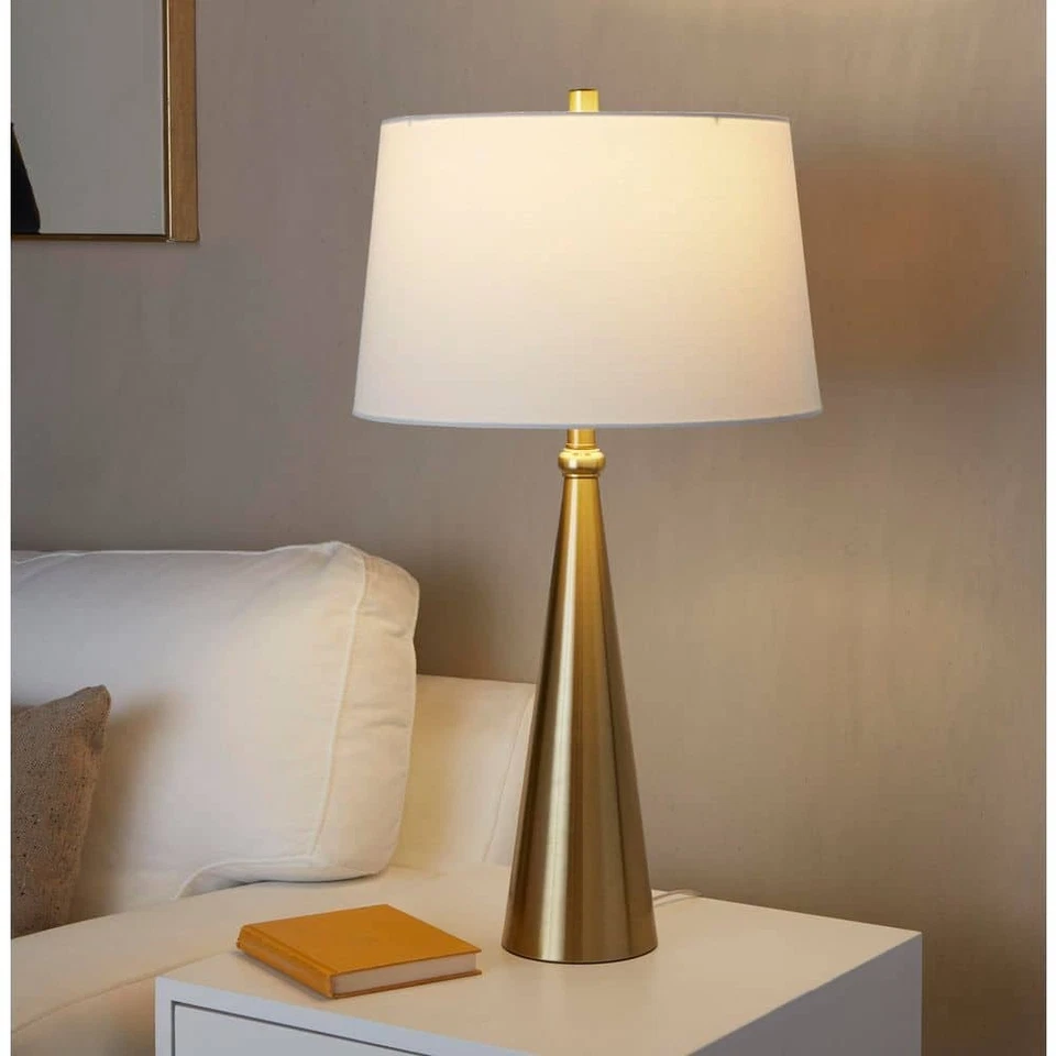 Lumisource Cone 29.75 in. Gold Metal and White Linen Shade Table Lamp (Set of 2) - Image 3 of 4