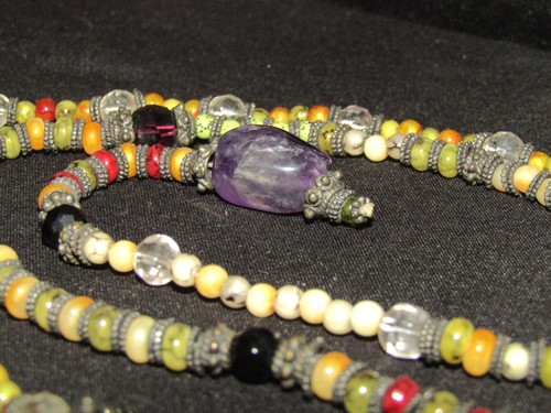 29” Multi Colored Semi-Precious Stone Beaded Necklace Polished Gemstones Silver - Picture 2 of 11