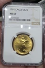 1991 1/2 Oz $25 Gold American Eagle NGC MS69 Better Date Low Mintage Coin