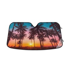 Beach Car Windshield Sun Shade Tropical Sunset Palm Tree Foldable U... Fast Ship