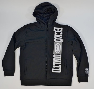 VTG Y2K Ecko Unltd Men's Full Zip Hoodie Rhino Logo Black Size Large