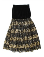 VINTAGE Womens Velvet Strapless Dress IT 42 Medium Black Floral DI35