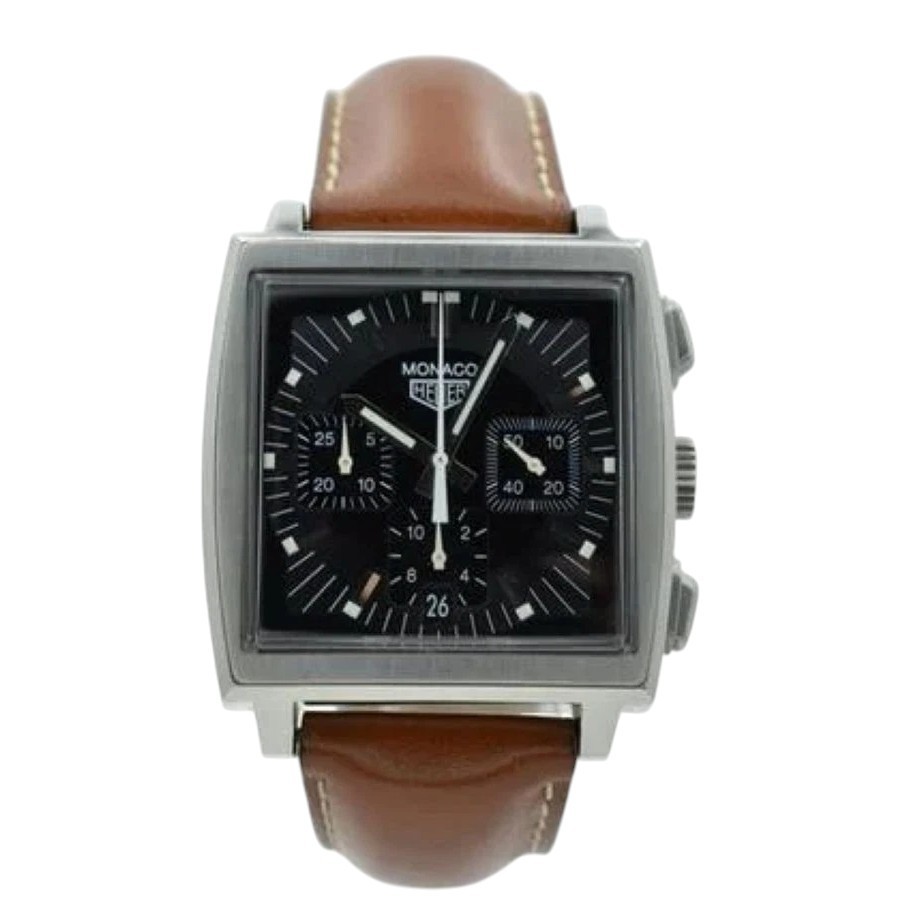 TAG Heuer Monaco 38mm CS2111 black factory dial chronograph 2000 Box & Papers