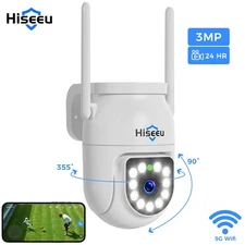 Hiseeu 3MP Outdoor PTZ 5G WiFi Security Camera Auto Track 2Way Audio Color Night