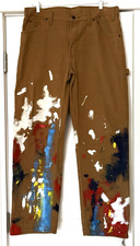 Vtg 2013 Dickies Paint Splattered Carpenter Pants Brown Duck Canvas 34x29.5