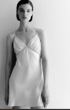 ✨NEW! Rare ZARA Aesthetic Silk Satin Dress Soft Light Night Gown Dust Cream $279