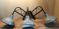 GROßE EMAILLE WANDLEUCHTE FABRIK LAMPE Hoflampe Grau  BAUHAUS  STIL b