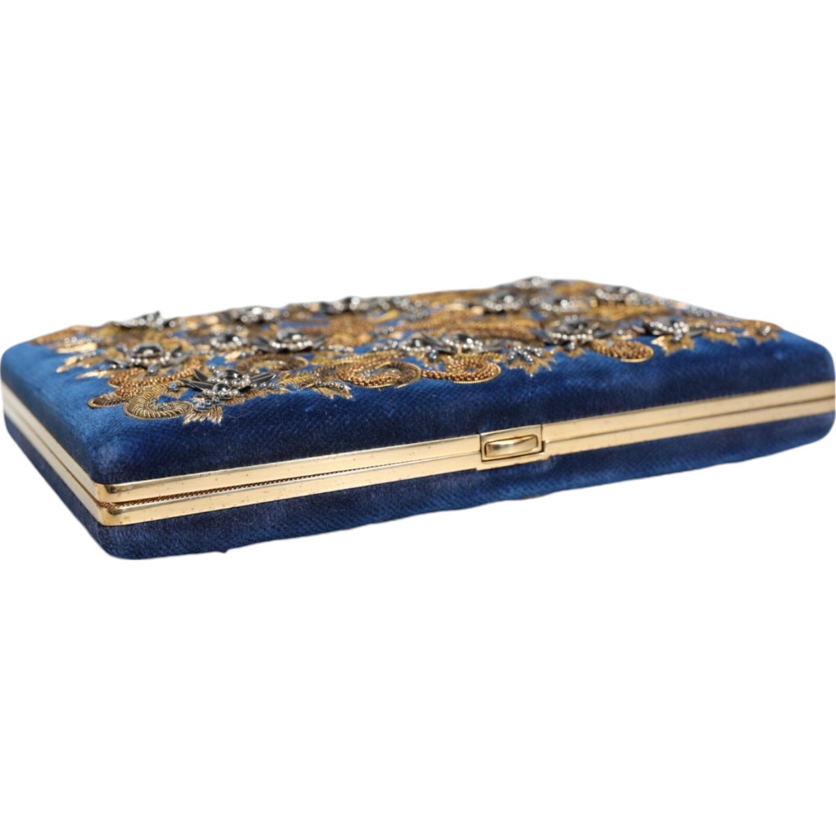 【VIP価格】DOLCE & GABBANA Blue Velvet Gold Clutch DOLCE & GABBANA Bag Blue Velvet Gold Frame Clutch Evening