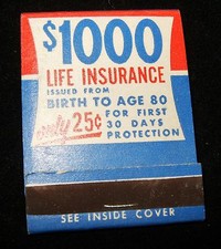 Vtg AMERICAN LIFE & ACCIDENT INSURANCE Matchbook Book of Matches Front Strike 