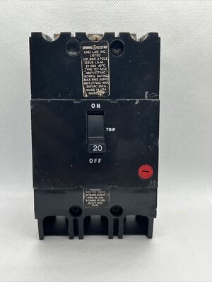 GE TEY 320 MO2 Circuit Breaker 20A 3Pole 480-277 VAC USED! TEY320