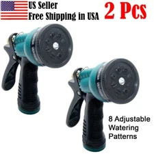 Garden Hose Nozzle Spray Heavy Duty High Pressure Leak Proof 8-Pattern US - 2 Pk