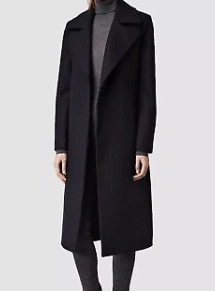 Maxi Abrigo All Saints IYA Negro Envolvente de Lana - Falta Etiqueta Principal - Talla 4 Nuevo