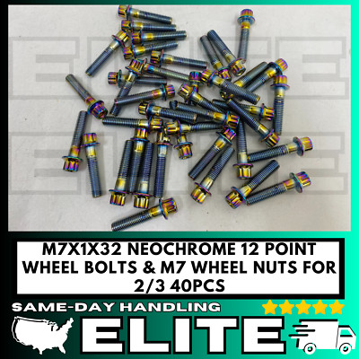 40 Pieces M7 - 1.00 x 32mm 12 Point Flange Bolts For 3 Piece Wheels Neon Chrome