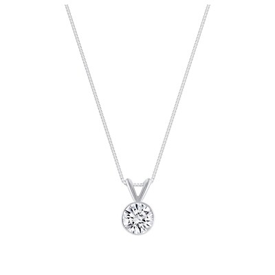 1/2 kt runder im Labor hergestellter gewachsener Diamanteinfassung Halskette massiv 18 K Weißgold kostenloser Versand