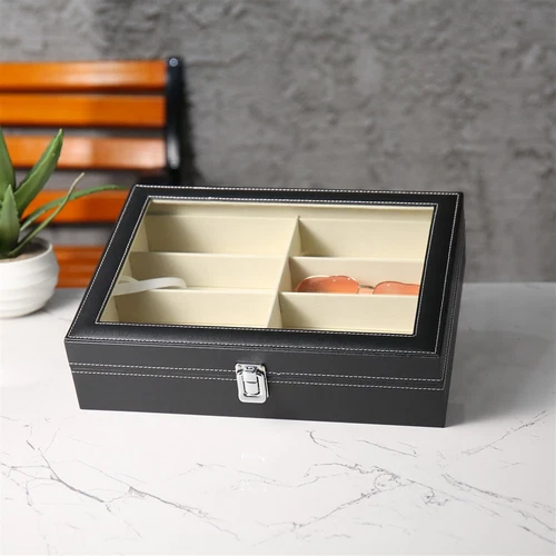 Leather Multi Sunglasses Organizer Eyeglasses Eyewear Display Case Holder Black - Picture 9 of 12