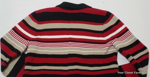 Calvin Klein Stripe Knit Cardigan Blazer Jacket PL (PETITE LARGE) Red/Blk/White - Picture 6 of 7
