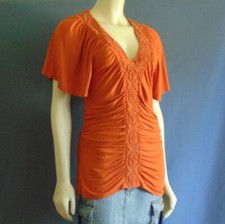 Postmark Anthropologie Orange Knit Ruched Rayon Blend Top M