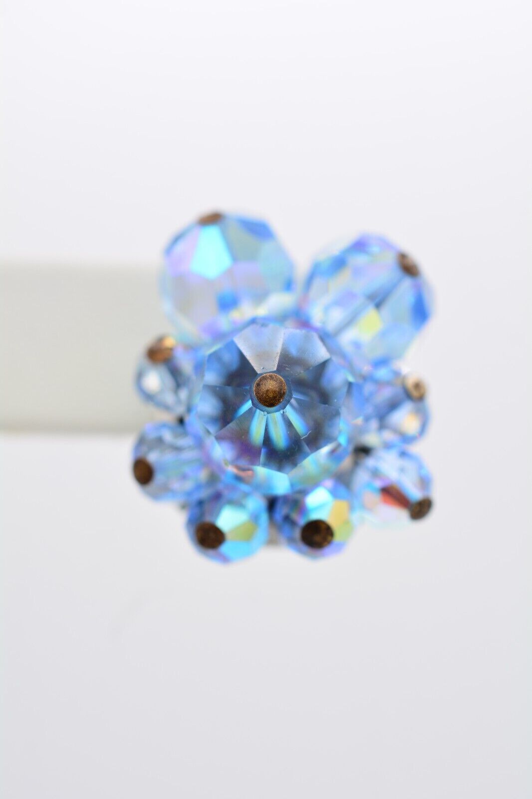 Vintage Crystal Clip Earrings Sky Blue Glass Clus… - image 7