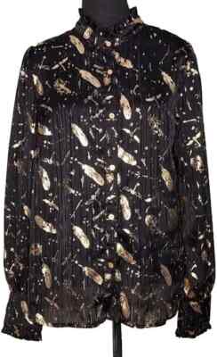 Wizarding World Of Harry Potter - Black & Gold Foil Feather Blouse  Size Small