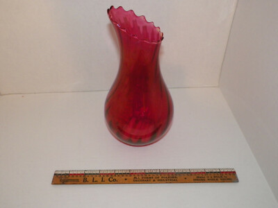 Fenton Ruby Red Glass Flower Bud Vase Rose Pattern - Beautiful Color 10''
