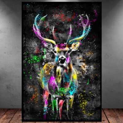 LEINWAND BILD ER XXL POP ART ABSTRAKT HIRSCH BUNT GRAFFITI WAND POSTER