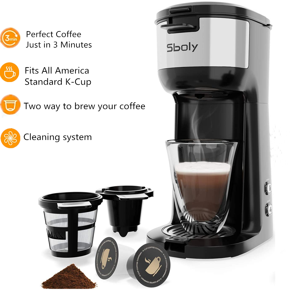 Sboly Single Serve Coffee Maker KCup Pod & Ground Coffee Machines Self