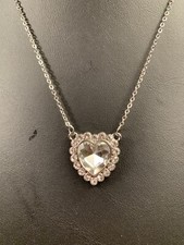 New Set Rhinestone Heart Pendant Silver Tone Necklace With Matching Earrings