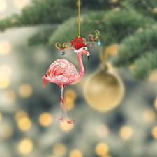 Flamingo Christmas Ornament, Flamingo Reindeer Ornament, Flamingo Xmas Ornament