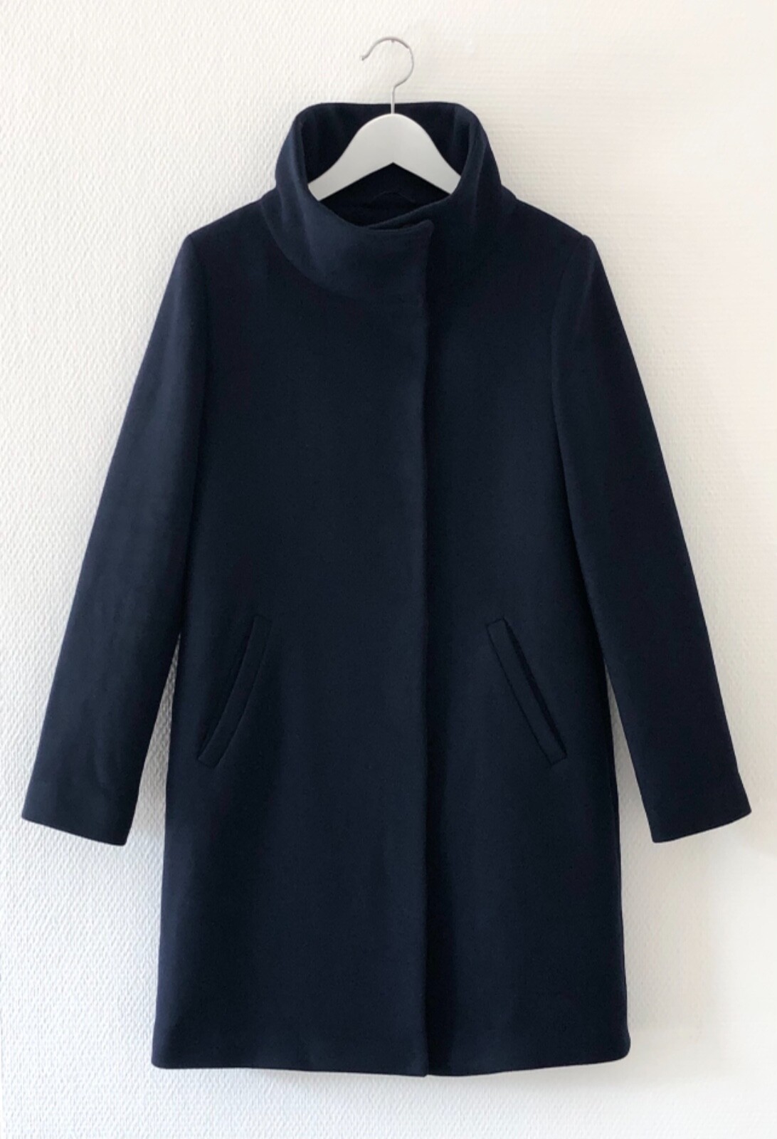 Hallhuber Wollmantel dunkelblau blau Stehkragen Mantel Wolle Übergang