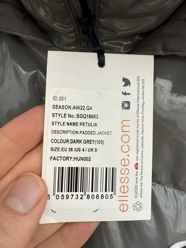 Ellesse Petulia Cropped Puffer Jacket Winter Grey Womens Relaxed Fit Size UK 8 - Picture 8 of 16