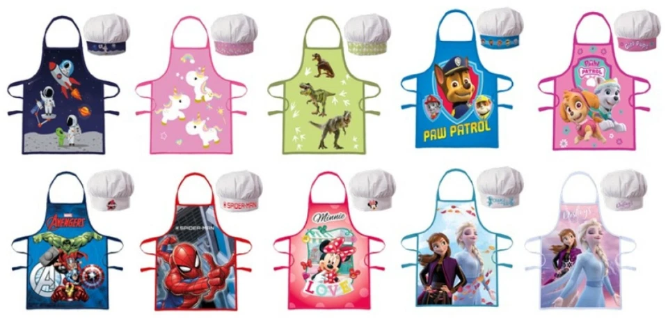 Kinderschürze Kochmütze Set Kinder Kochen Backschürzen für Jungen Mädchen Figur - Bild 1 von 1