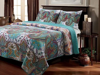 QUALITY NEW! ~ COZY CHIC BOHO BOHEMIAN BLUE TEAL ORANGE RED GLOBAL TURQUOISE QUILT SET