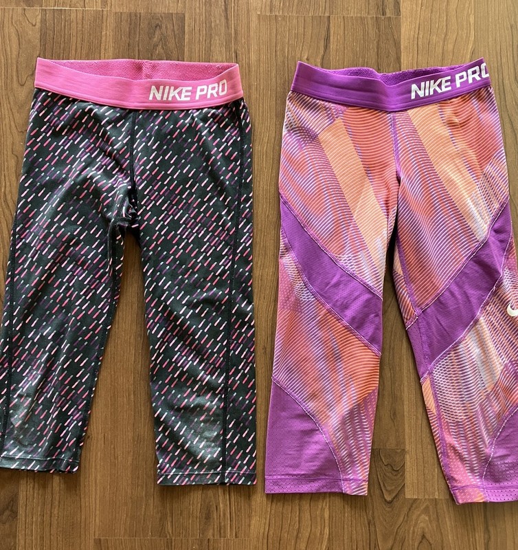 Nike Pro - Girls - Size M - Leggings Lot Of 2 Purple Pink Orange Patterns NR!