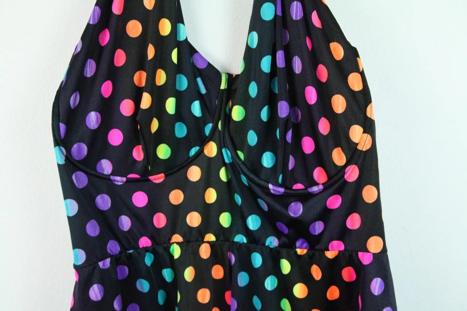 复古大码 48 码浴衣黑色圆点彩虹 Maximalist 90 年代度假村 — 第 3/4 张图片