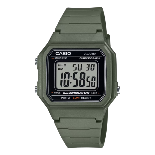 Casio W217H-3AV, 50 Meter Chronograph Watch, Alarm, Green Resin, Illuminator,NEW - 第 1/2 張圖片
