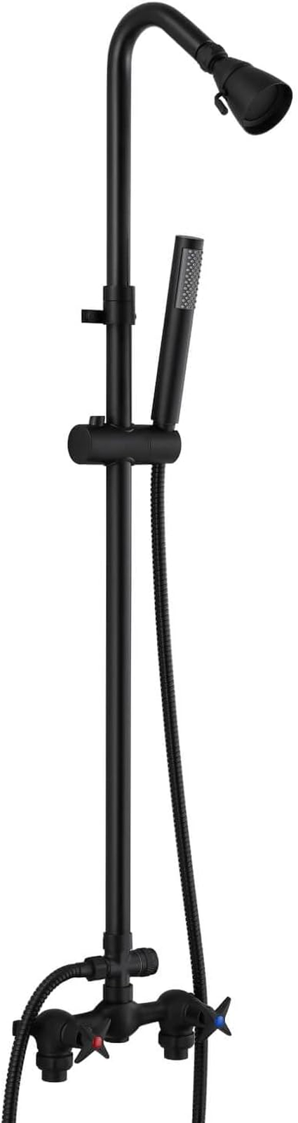 Matte Black Outdoor Wall Shower Kit with Handheld Spray and Cross Handles
