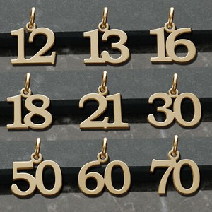 Authentic 9ct Gold Plated on Silver Birthday Number Age Clip On Pendant Charm 10-70