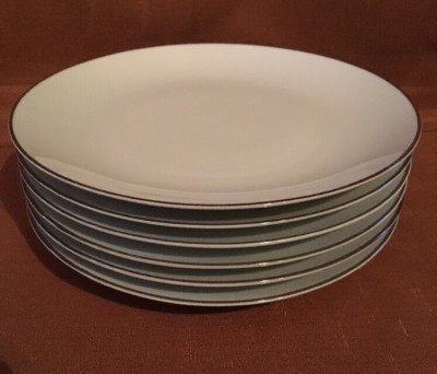 TWO(2) NORITAKE JAPAN FINE CHINA BREAD SIDE PLATES 6 1/4 D WHITE W PLATINUM RIM