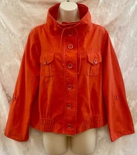 CHICO’S  Size 2 Trendy Sport Deva JACKET Red-Orange Cotton Nylon 3/4 Tab Sleeves