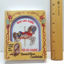 1991 Vintage Artmark CAROUSEL HORSE Stained Glass Tea Light Candlelight Holder 