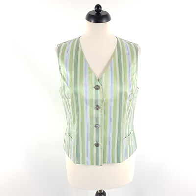 Windsor 100% Seide Weste Damen Gr. 38 Grün Blau Gestreift Gilet
