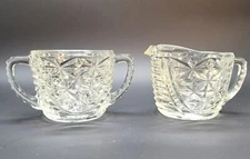 Vintage Clear Glass Cream & Sugar Set Anchor Hocking Starburst Pattern DD06