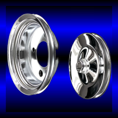 Chrome small block chevy power steering add on pulley set 2 pulleys 283 327 350