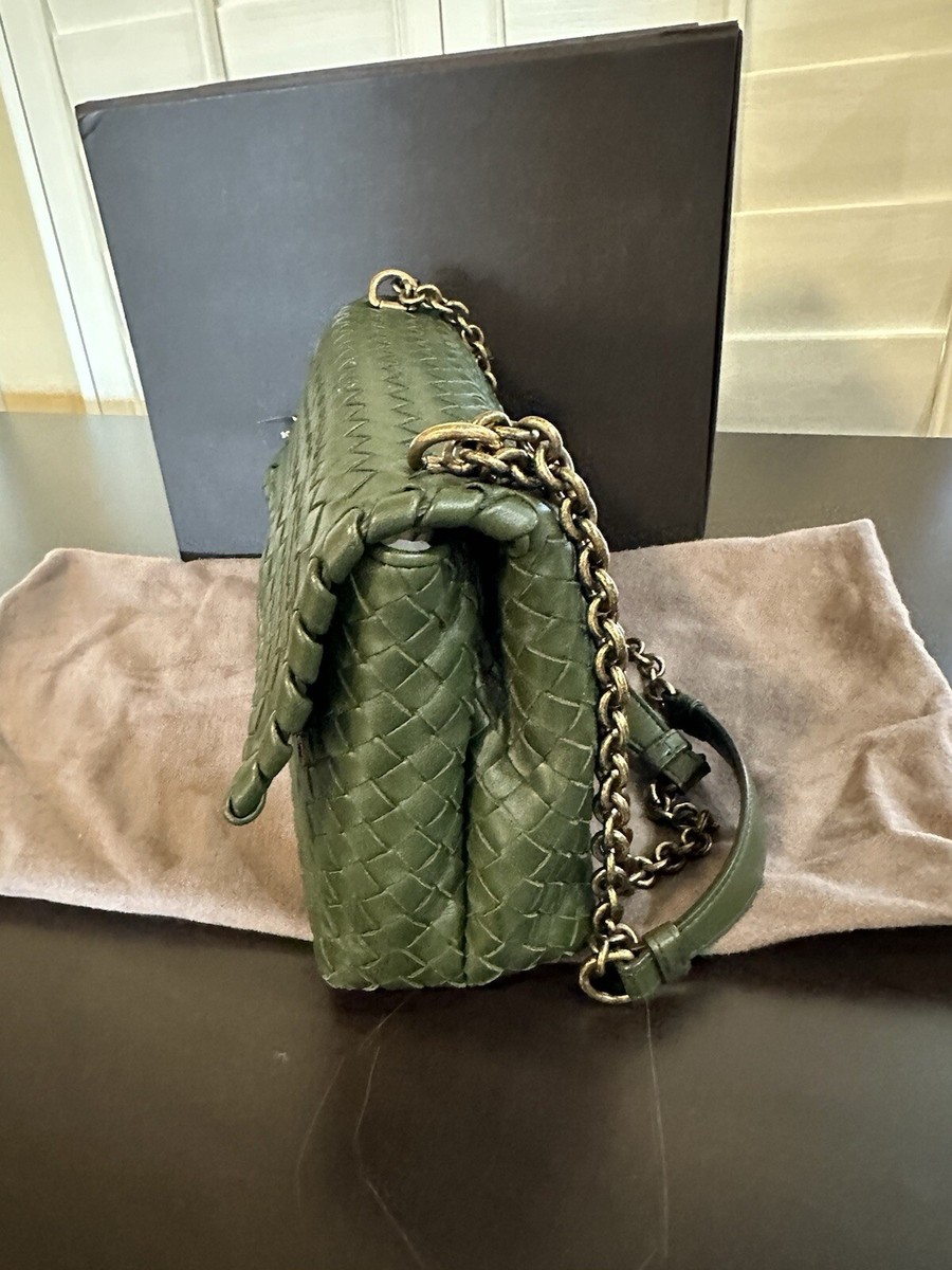 Bottega Veneta Green Intrecciato Leather Medium Olimpia Shoulder