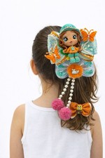 Girls Hair Bow Sponge Theme Doll Butterfly Pom Pom Ponytail Clip Kids Gift