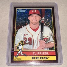 2025 Topps Heritage - SP T.J. Friedl #491 Chrome Burgundy Sparkle Refractor