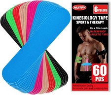 60PCS Precut Kinesiology Tape Strips, 6 Colors 2 inch x 10 inch Cotton Athletic